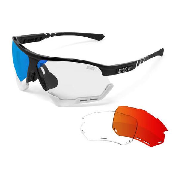 Scicon - Fietsbril - Aerocomfort XL - Zwart Gloss - Fotochrome Lens Blauw Spiegel + extra Fotochrome Lens Rood Spiegel