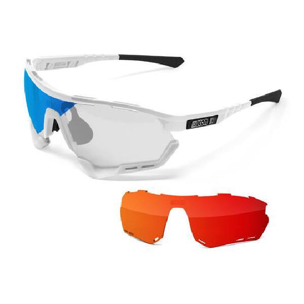 Scicon - Fietsbril - Aerotech XL - Wit Gloss - Fotochrome Lens Blauw + extra Multimirror Lens Rood