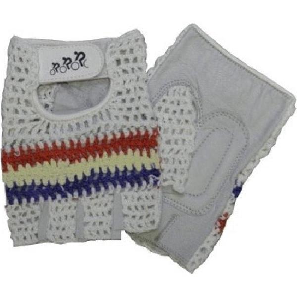 Hzb Crochet fiets / fitness handschoen wit/blauw/rood maat s