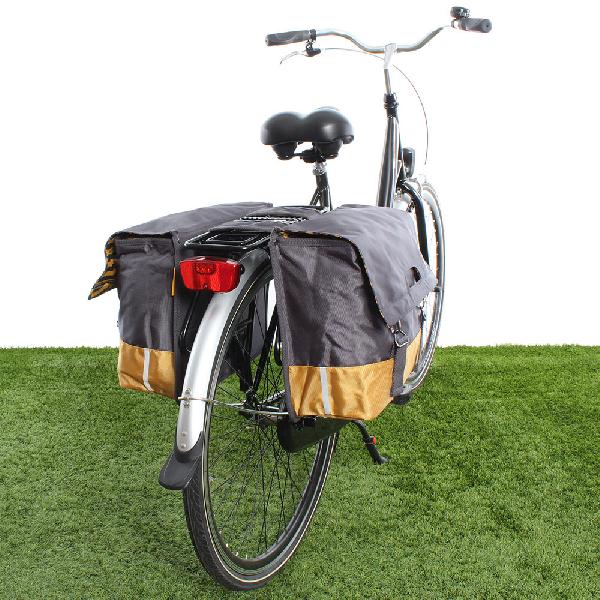 Dubbele fietstas 40L Recycled - Grijs/Geel