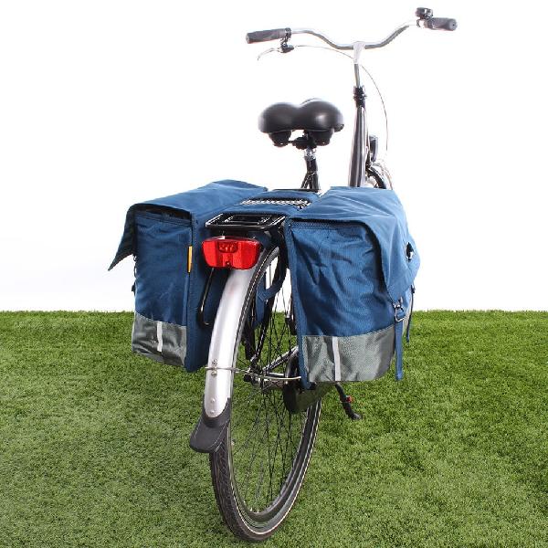 Dubbele fietstas 40L Recycled - Blauw/Groen