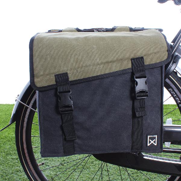 Dubbele fietstas Canvas Tas 101 30L Groen/Zwart
