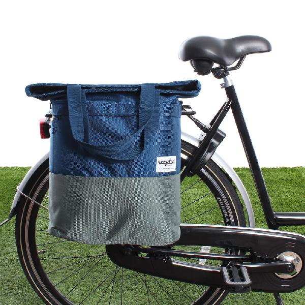 Shopper fietstas 20L Recycled - Blauw/Groen