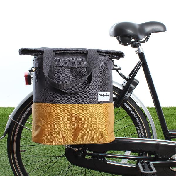 Shopper fietstas 20L Recycled - Grijs/Geel