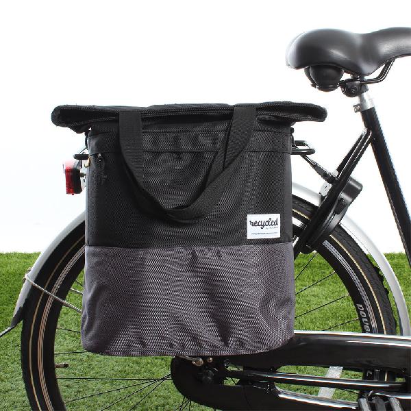 Shopper fietstas 20L Recycled - Zwart/Grijs