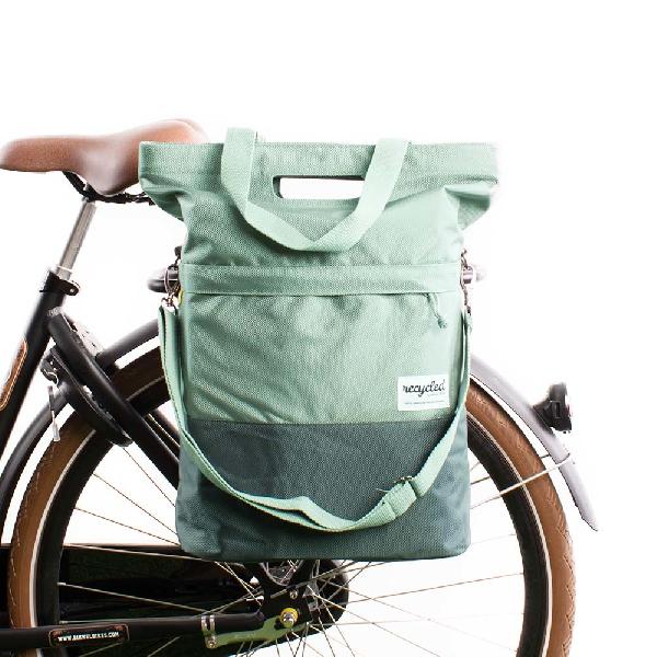 Shopper fietstas 20L Recycled - Groen/Grijs