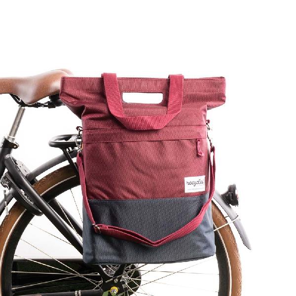 Shopper fietstas 20L Recycled - Bordeauxrood/Grijs