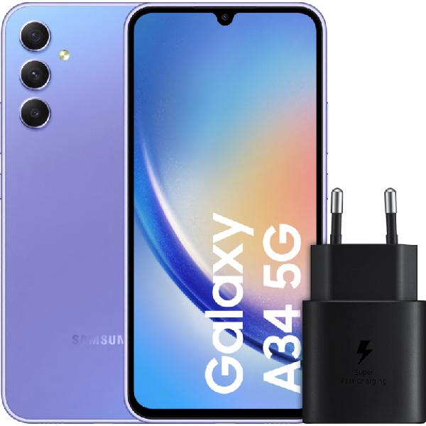 Samsung Galaxy A34 128GB Paars 5G + Samsung Snellader Zwart