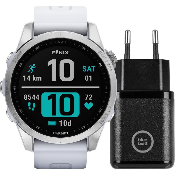 Garmin Fenix 7S Zilver/Wit 42mm + BlueBuilt Oplader