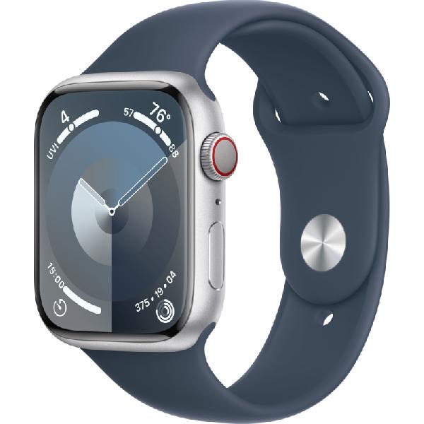 Apple Watch Series 9 4G 45mm Zilver Aluminium Sportband Blauw S/M