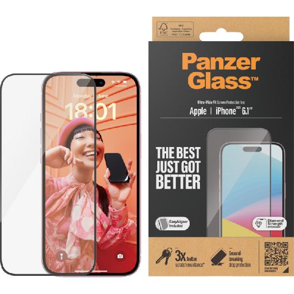 PanzerGlass Ultra-Wide Fit Apple iPhone 15 Screenprotector Glas Zwart