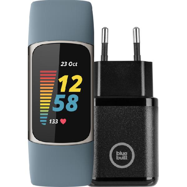 Fitbit Charge 5 Zilver/Blauw + Bluebuilt Oplader