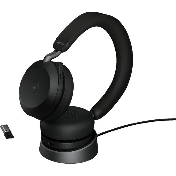 Jabra Evolve2 USB A MS TEAMS 75 Draadloze Office Headset met oplaadstandaard Zwart