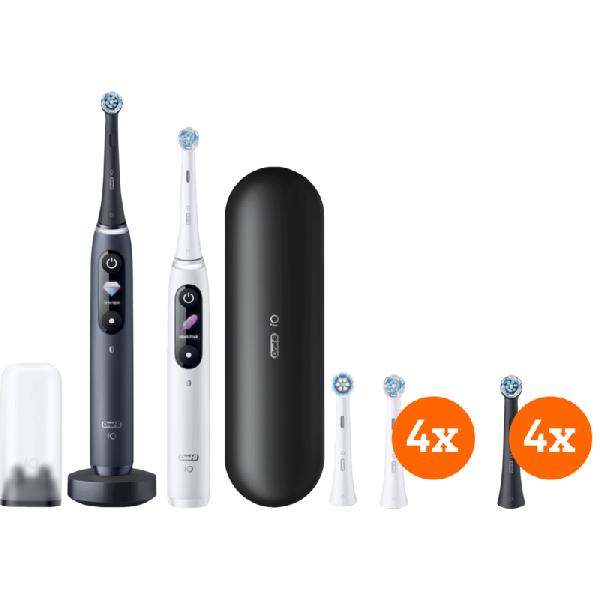 Oral-B iO 8n Zwart en Wit Duopack + iO Ultimate Clean opzetborstels (8 stuks)