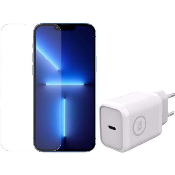 BlueBuilt Apple iPhone 14 / 13 / 13 Pro Screenprotector Glas + BlueBuilt Oplader 30W Wit