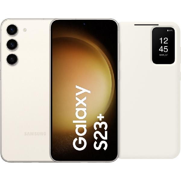 Samsung Galaxy S23 Plus 256GB Creme 5G + Clear View Book Case Creme