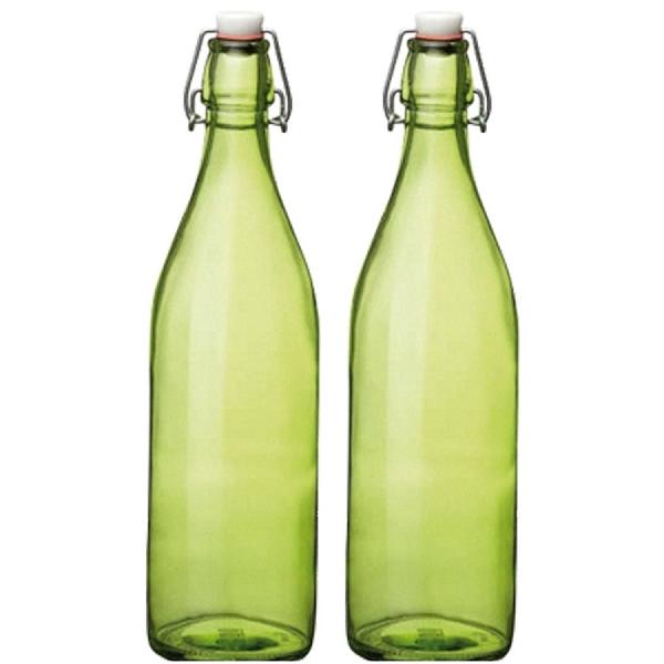 Set van 2x stuks groene giara flessen van 1 liter met dop - Waterflessen