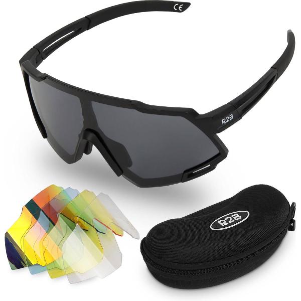 R2B Fietsbril met 5 verwisselbare lenzen - Unisex & Universeel - Sportbril - Fietsaccessoires - Zwart