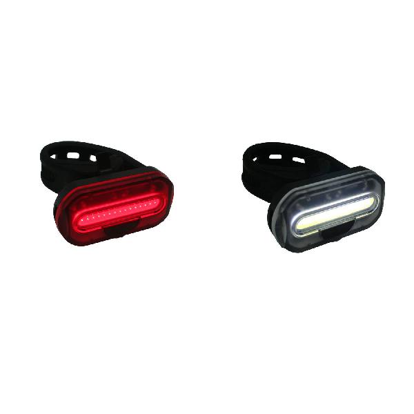 1x Fietsverlichting setje fietskoplamp en achterlicht met 1 heldere COB LED zadelpen / stuur bevestiging - Fietsverlicht
