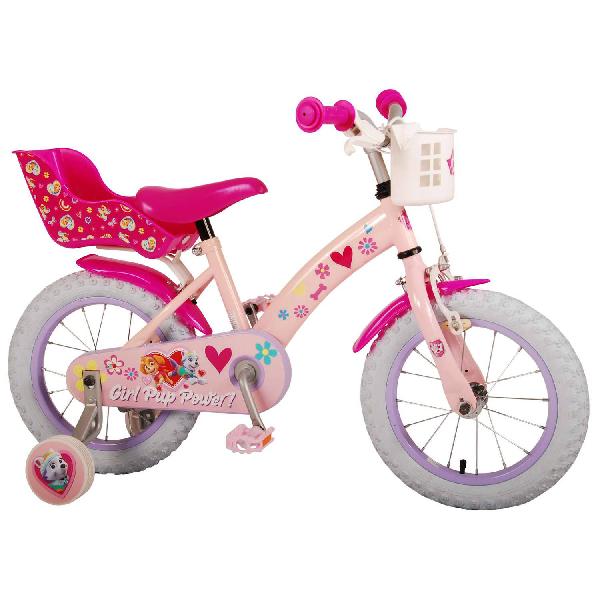 Paw Patrol Kinderfiets - Meisjes - 14 inch - Roze - Mandje voor en Poppenzitje achter