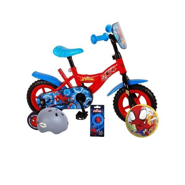 Volare Kinderfiets Spider-Man - 10 inch - Doortrapper - Inclusief fietshelm & accessoires