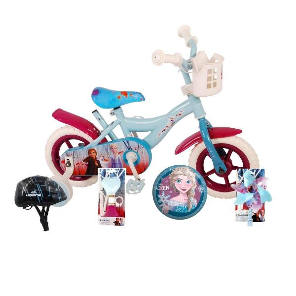 Volare Kinderfiets Woezel & Pip - 10 inch - Blauw/Paars - Doortrapper - Met fietshelm en accessoires