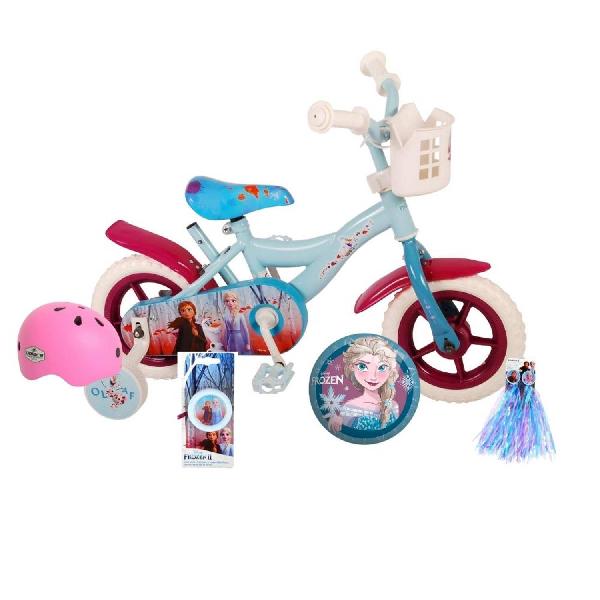 Volare Kinderfiets Woezel & Pip - 10 inch - Blauw/Paars - Doortrapper - Inclusief fietshelm & accessoires