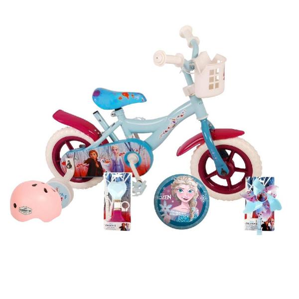 Volare Kinderfiets Woezel & Pip - 10 inch - Blauw/Paars - Doortrapper - Met fietshelm & accessoires