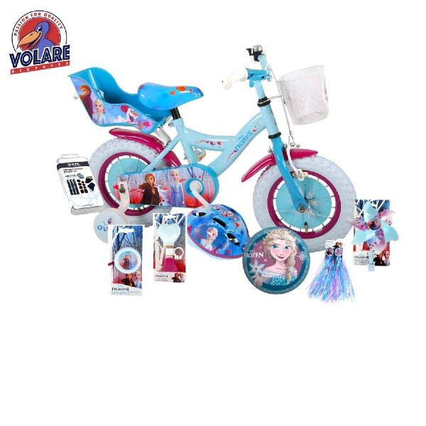 Volare Kinderfiets Disney Frozen II - 12 inch - Blauw/Paars - Inclusief fietshelm en accessoires