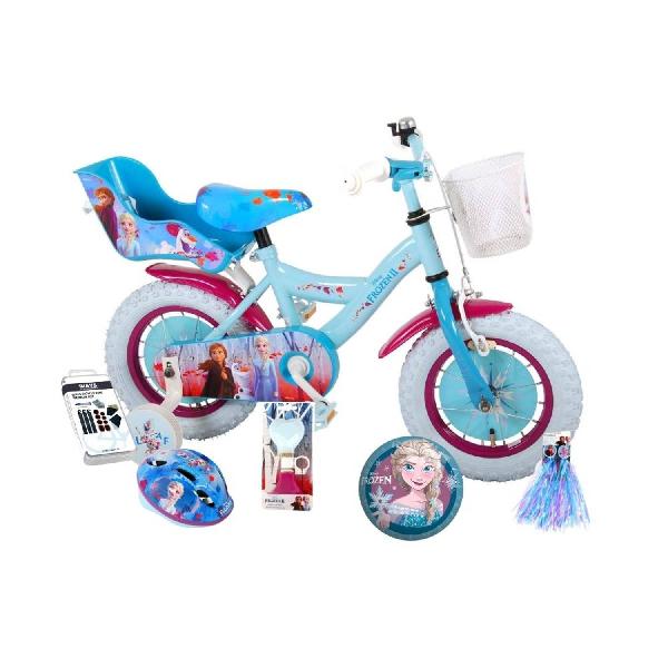 Volare Kinderfiets Disney Frozen II - 12 inch - Blauw/Paars - Inclusief fietshelm & accessoires