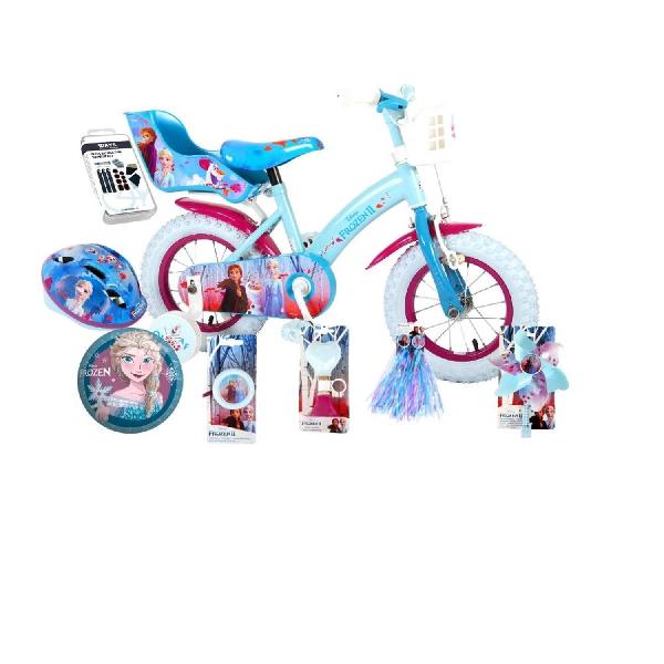 Volare Kinderfiets Disney Frozen 2 - 12 inch - Blauw/Paars - Inclusief fietshelm en accessoires