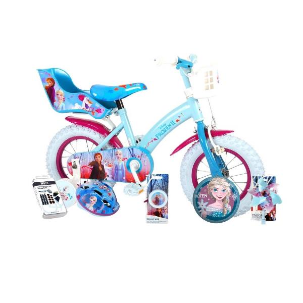 Volare Kinderfiets Disney Frozen 2 - 12 inch - Blauw/Paars - Met fietshelm en accessoires