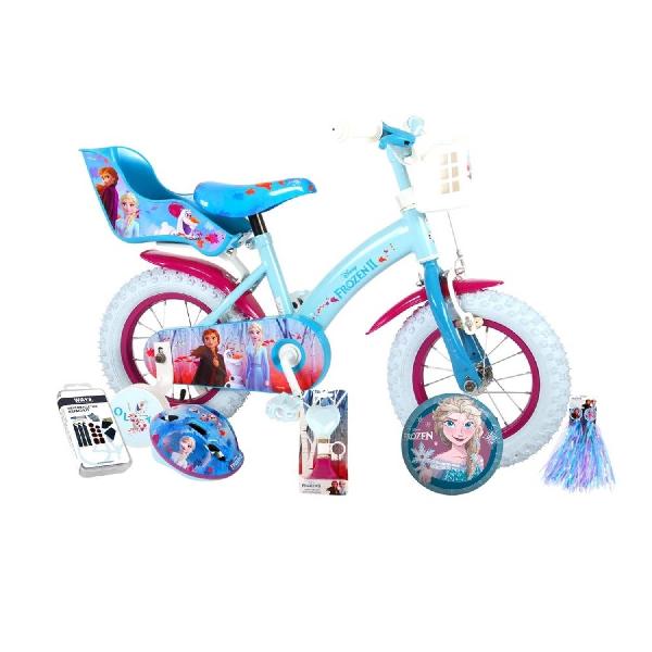 Volare Kinderfiets Disney Frozen 2 - 12 inch - Blauw/Paars - Inclusief fietshelm & accessoires
