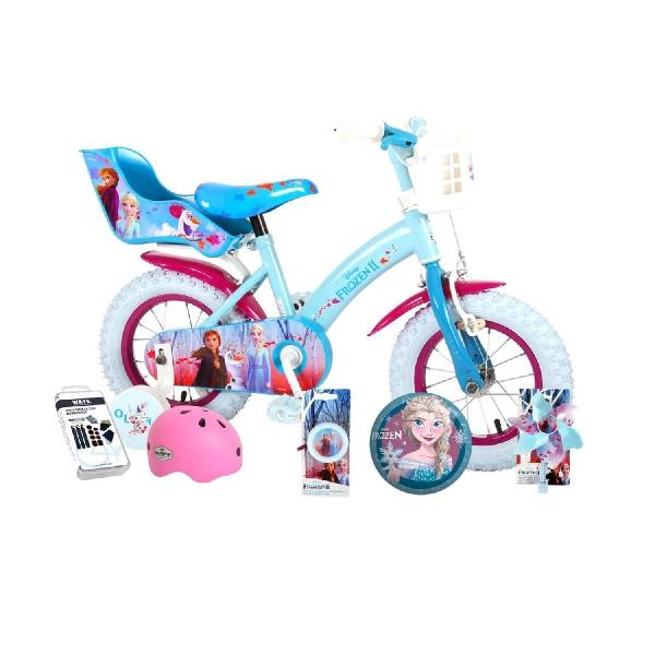 Volare Kinderfiets Disney Frozen 2 - 12 inch - Blauw/Paars - Met fietshelm + accessoires