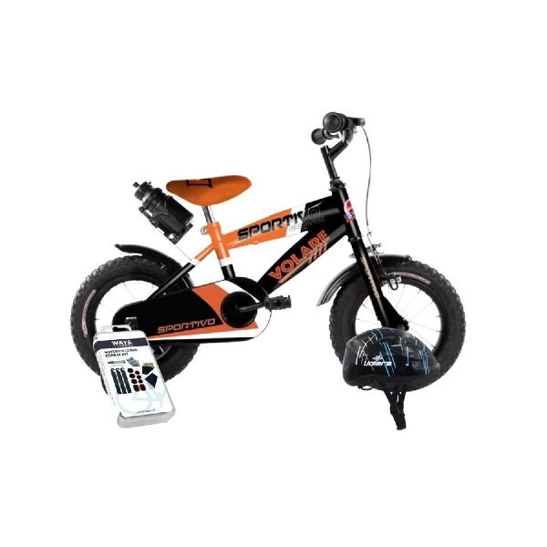 Volare Kinderfiets Sportivo - 12 inch - Oranje/Zwart - Met fietshelm & accessoires