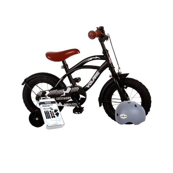 Volare Kinderfiets Black Cruiser - 12 inch - Zwart - Inclusief fietshelm + accessoires