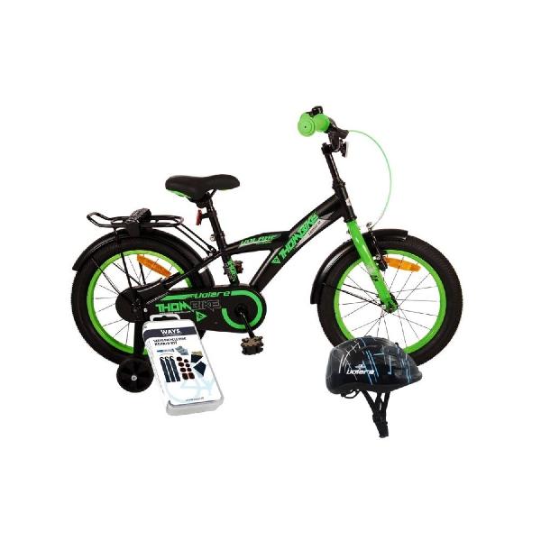 Volare Kinderfiets Thombike - 12 inch - Zwart/Geel - Met fietshelm & accessoires