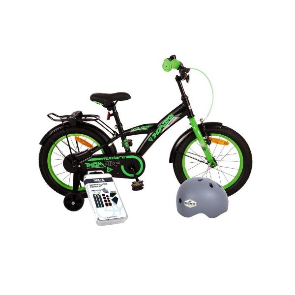 Volare Kinderfiets Thombike - 12 inch - Zwart/Geel - Inclusief fietshelm + accessoires