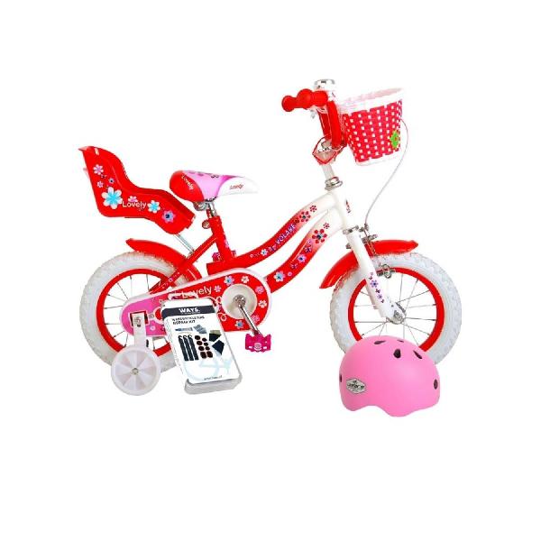 Volare Kinderfiets Lovely - 12 inch - Rood/Wit - Met fietshelm & accessoires