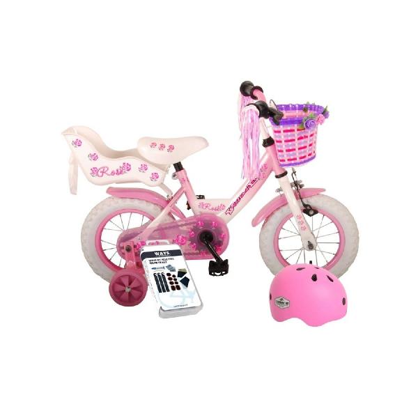 Volare Kinderfiets Rose - 12 inch - Roze/Wit - Met fietshelm & accessoires