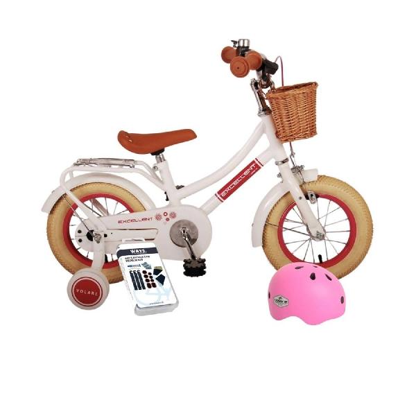 Volare Kinderfiets Excellent - 12 inch - Wit - Met fietshelm & accessoires