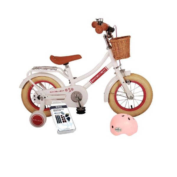 Volare Kinderfiets Excellent - 12 inch - Wit - Inclusief fietshelm + accessoires
