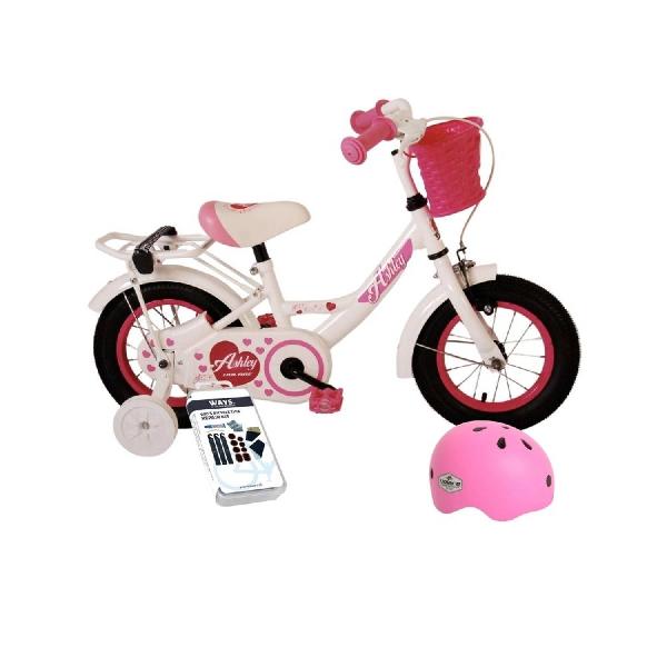 Volare Kinderfiets Ashley - 12 inch - Wit - Met fietshelm & accessoires