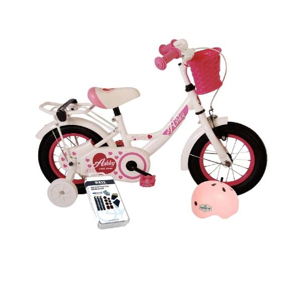 Volare Kinderfiets Ashley - 12 inch - Wit - Inclusief fietshelm + accessoires