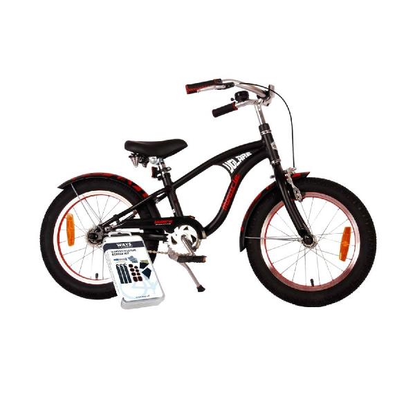 Volare Kinderfiets Miracle Cruiser - 16 inch - Zwart - Inclusief fietshelm & accessoires