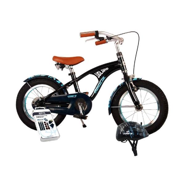 Volare Kinderfiets Miracle Cruiser - 14 inch - Mat Blauw - Met fietshelm & accessoires