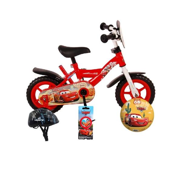 Volare Kinderfiets Disney Cars - 10 inch - Doortrapper - Inclusief fietshelm en accessoires