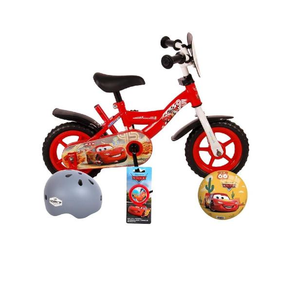 Volare Kinderfiets Disney Cars - 10 inch - Doortrapper - Inclusief fietshelm & accessoires