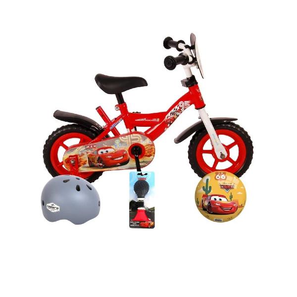 Volare Kinderfiets Disney Cars - 10 inch - Doortrapper - Met fietshelm & accessoires