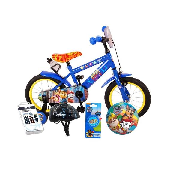 Volare Kinderfiets Paw Patrol - 14 inch - Blauw - Met bidonhouder - Inclusief fietshelm + accessoires